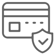 Line image of credit card with security shield showing secure transactions