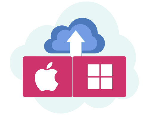 LumaBooth for Windows and LumaBooth for Apple apps connected to cloud upload illustration